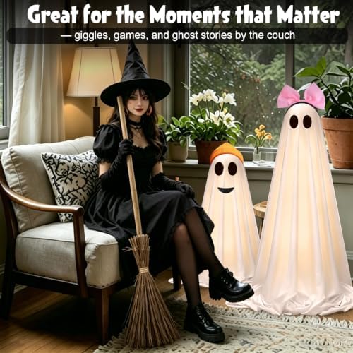 Halloween Decorations Outdoor Indoor, 2 Pack Light Up Cute Ghost Decoration Scary Sounds, Spooky DIY Standing Decor Set for Front Yards, Gardens, Porch, Lawn and Party - Image 3