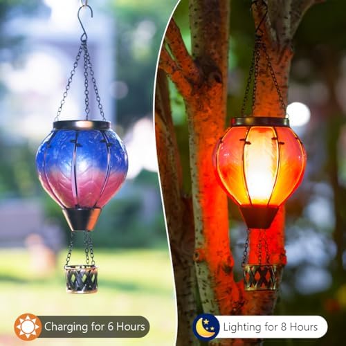 Gradient Solar Hot Air Balloon Lantern with Flickering Flame - Image 2