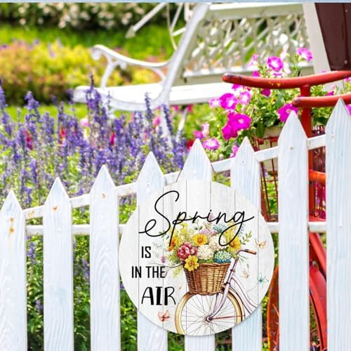 Spring is In The Air Wooden Sign,Spring Bicycle Sign for Front Door Decor, Spring Theme Wooden Hanging Decor for Home Indoor Outdoor - Image 7