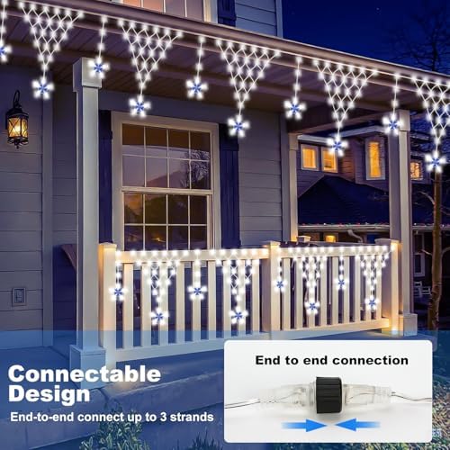 (New) Outdoor Christmas Lights, 13.8ft 218 LED Outdoor String Lights, Icicle Christmas Decoration Lights for Eaves, Indoor, Garden, Patio, Wedding, Xmas Decoration - White - Image 5
