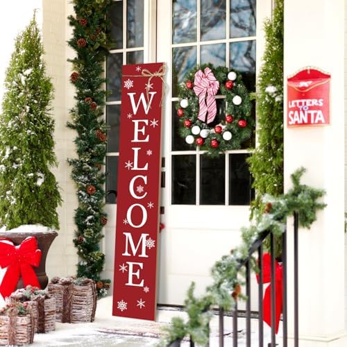 Christmas Porch Sign Welcome Sign For Front Porch Snowflake Red Home Decor Indoor Outdoor Wintern Wooden Vertical Sign For Patio Front Door Porch Wall Yard Outdoor - Image 6