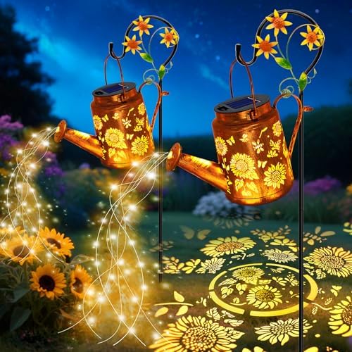 Solar Lights Outdoor Waterproof, 2 Pack Sunflower Watering Can with Lights by VOOKRY