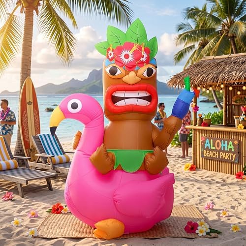Shappy 5ft Inflatable Flamingo Lighted Blow up Tiki Hawaiian Party Decor by Shappy