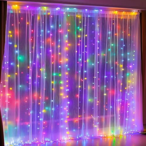 Dazzle Bright 300 LED Curtain String Lights, Christmas Fairy Lights for Bedroom with 8 Lighting Modes, Connectable Waterproof Window Lights Party Wedding Garden Wall Decor, Multi-Colored - Image 2