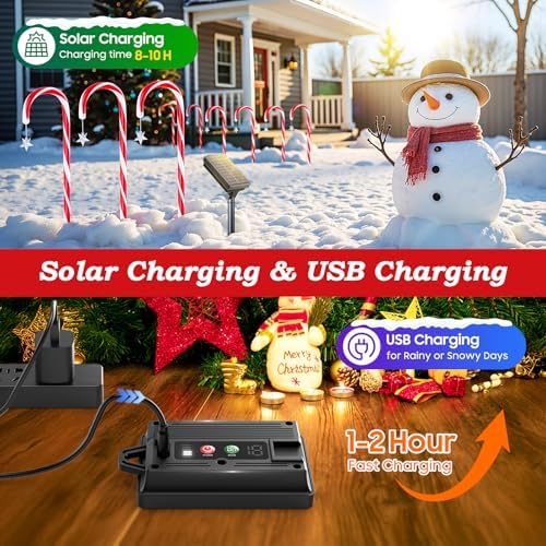 24 Pack Upgraded Solar Candy Cane Lights Outdoor, Christmas Decorations Outdoor Solar Christmas Pathway Lights Waterproof with USB Charging 10 Modes for Yard Garden Lawn Path Walkway Party Xmas Decor - Image 2