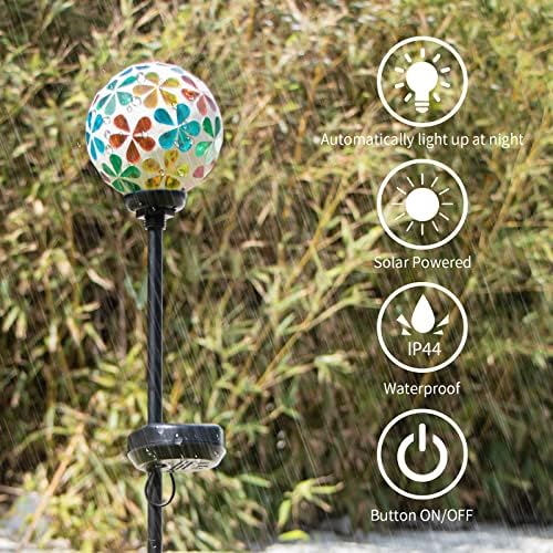 VCUTEKA Decorative Solar Garden Lights, 3.5" Mosaic Globe Outdoor Stake - Image 6