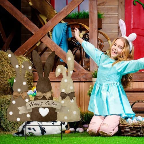 Weysat Easter Decorations Outdoor Metal Easter Yard Signs Large Bunny Garden Stakes Cute Rabbit Garden Lawn Porch Decor for Home Pathway Front Door Party Outside Yard Patio Decor - Image 5