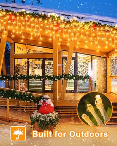 159 FT Christmas Lights Outdoor, 1458 LED Waterproof Outside Christmas Lights Plug in, Timer & Memory, 8 Modes Fairy Lights with 324 Drops for House Eaves Yard Patio Wedding Decorations, Warm White - Image 3