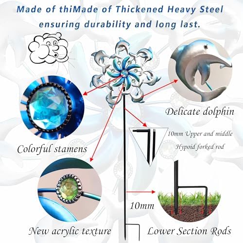 39" Dolphin Wind Spinners,Wind Sculptures Outdoor Decorations for Patio,Lawn & Garden - Image 6