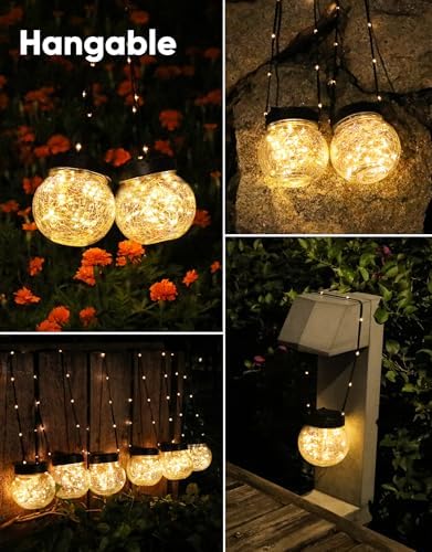 PARTPHONER Solar Lights Outdoor Waterproof 24-Pack, Solar Powered Hanging Lantern Cracked Glass Hanging Globes for Yard Decor Christmas Decoration, Shepherd Hook, Garden Tree Table Ornaments, Warm - Image 5