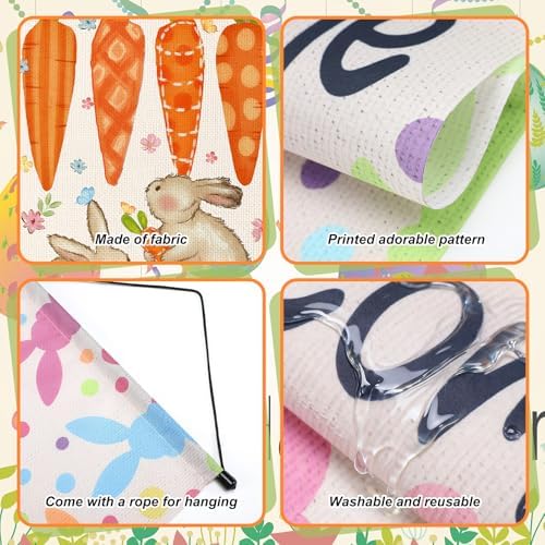 Tegeme 3 Pcs Happy Easter Door Sign Flag Welcome Easter Door Banner Bunny Wall Hanging Ornaments Flag for Party Holiday Outdoor Indoor Home Decoration - Image 4