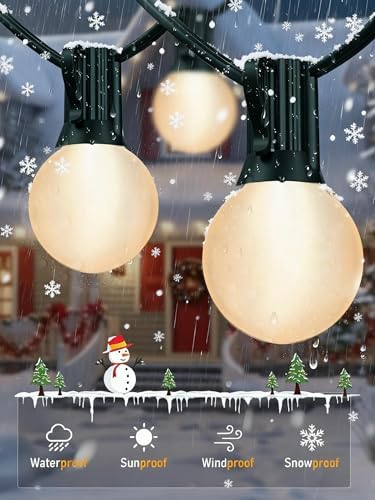 G40 Frosted White Christmas Lights Outdoor 25Ft Globe Christmas Decorations Lights with 27 Frosted White Bulbs, Hanging Globe Outdoor String Lights for Xmas Tree Wedding Backyard Party, Green Wire - Image 3