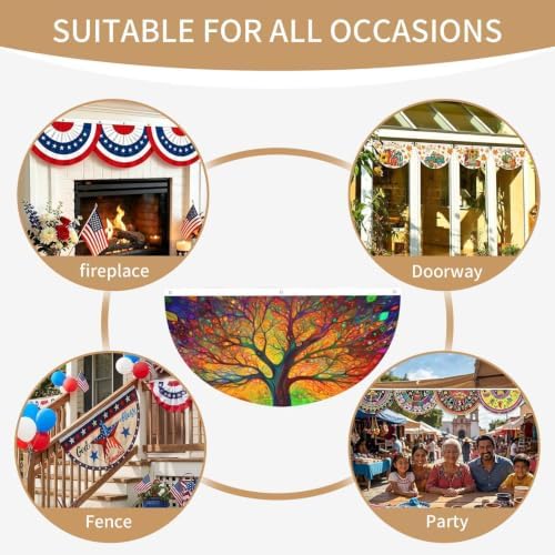 Tree Leaves Colorful Semicircular Hanging Decorative Bunting Flag 2pcs - Image 7