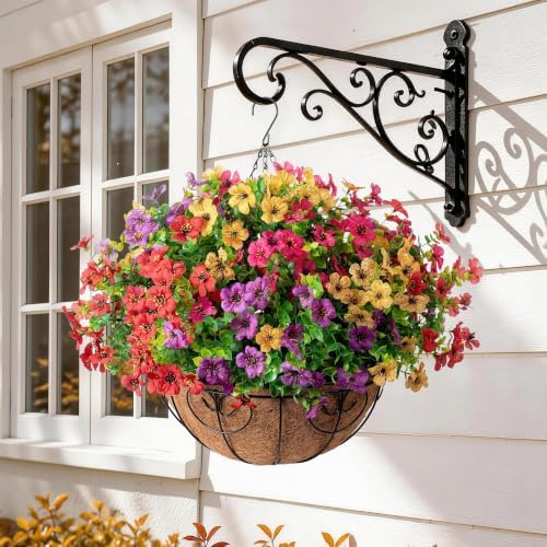 HyeFlora Artificial Faux Hanging Plants Flowers Basket for Summer Outdoor Outside Decoration, Fake Silk UV Sun Resistant Look Real Colorful Daisy Eucalyptus for Porch Home Patio Balcony Yard - Image 4