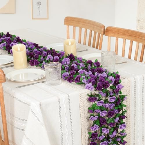 18 Pack 144 FT Artificial Flower Garland Fake Purple Roses Vines Flowers - Image 2
