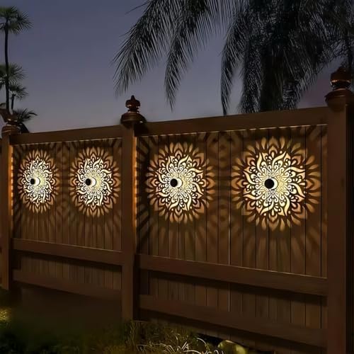 Decorative Solar Mandala Lights, Solar Mandala Lights Outdoor, Mandala Theme Waterproof Fence Light for Garden Post Patio Backyard Yard Decor (4PCS, Warm White) - Image 4