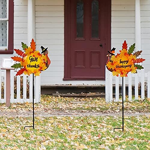 Juegoal Set of 2 Turkey Garden Stakes Thanksgiving Decor, 36 Inch Metal Fall Turkeys Yard Stakes, Give Thanks & Happy Thanksgiving Yard Signs Ornaments for Outdoor Lawn Pathway Patio - Image 6
