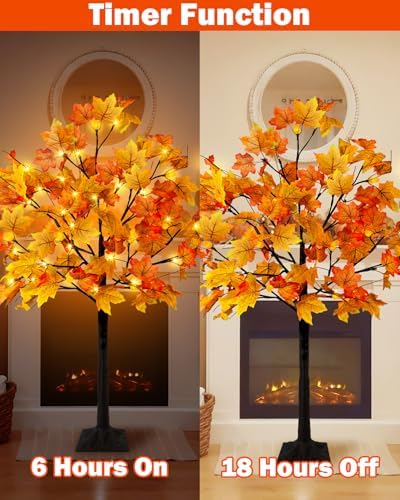 Uieke 4FT 48LED Lighted Fall Maple Tree Artificial Fall Tree with 12PCS Pine Cones Lights 8 Modes Thanksgiving Fall Decorations for Home Autumn Decor Indoor Outdoor - Image 3