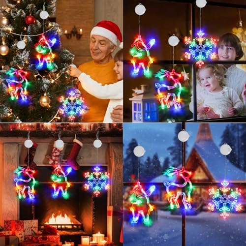 3Pcs Christmas Window Lights, Battery Powered Christmas Window Hanging Decorations Reindeer & Xmas Tree & Snowflake Shaped Indoor Lights with Suction Cup, Timer for Xmas New Year Home Decor - Image 5