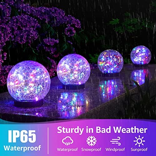 ASOMST 2-Pack Garden Solar Lights Outdoor, Colored Cracked Glass Ball Light Waterproof, Decorative Solar Powered Globe Lighting Multicolor for Yard - Image 2
