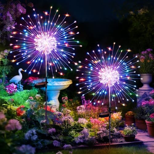 HPUFKOT Solar Garden Lights Outdoor,Waterproof Garden, 2PC 200 LED Twinkling Firework Lights Decorative with 8 Modes,Decor for Yard Patio Pathway Lawn for Yard Outside Fairy Decorative by HPUFKOT