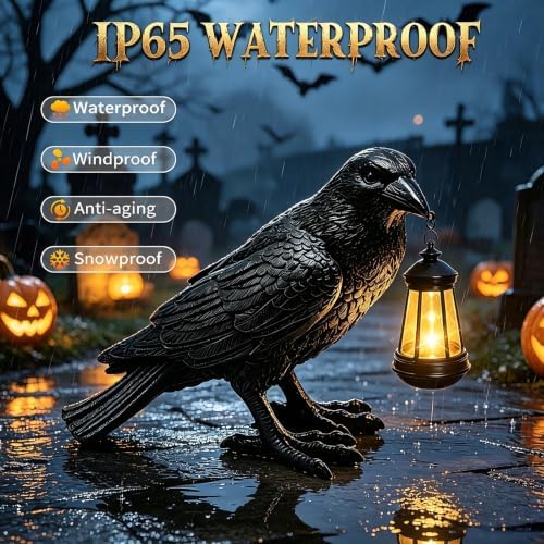 Halloween Crow Solar Garden Statue Outdoor Figurine Halloween Decoration - Image 3