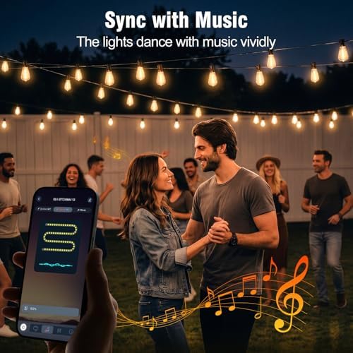 Outdoor String Lights 100FT, APP & Remote Control Dimmable Patio Lights, Plug in LED String Lights with Timer, Waterproof Backyard Pergola Garden Party Decor - Image 4