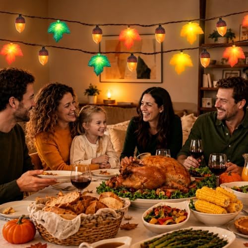 Fall Decor String Lights, 8.5FT 10 LED 3D Maple Leaf & Acorn Lights Plug in Acorn String Lights Connectable Indoor Outdoor, Autumn Thanksgiving Harvest for Fall Decorations - Image 3