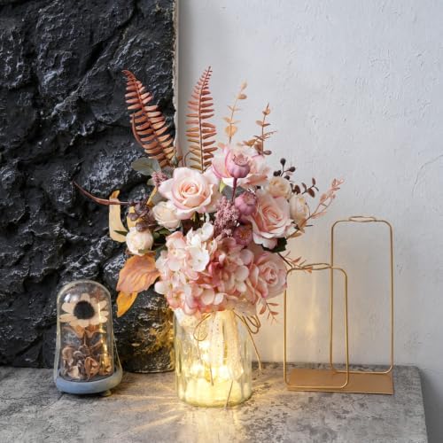 Artificial Fall Flowers with Vase & Lights – Faux Autumn Hydrangea & Rose - Image 6