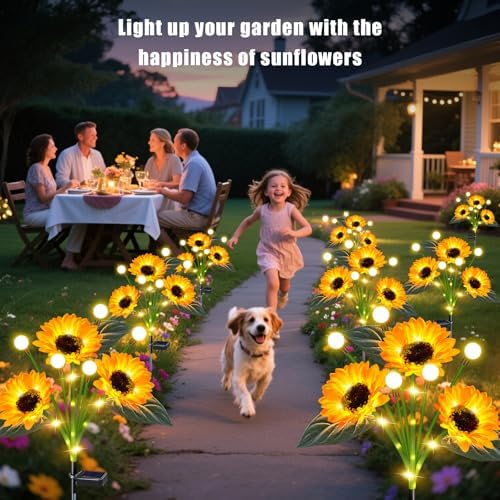 2 Pack Solar Sunflower Lights Waterproof Outdoor - Image 2