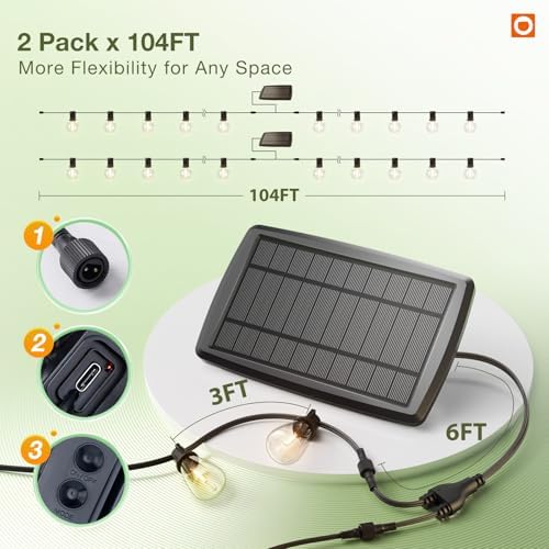 addlon 204FT(2 Pack*102FT) Solar String Lights Waterproof, 60+4 LED Bulbs - Image 5