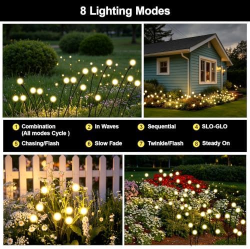 Solar Firefly Lights Outdoor Yard Garden Decor Warm White 8 Pack - Image 2