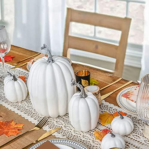 Lvydec 7pc Assorted Size White Pumpkins Craft Pumpkins for Halloween Thanksgiving Autumn Festive Party Supplies - Image 3