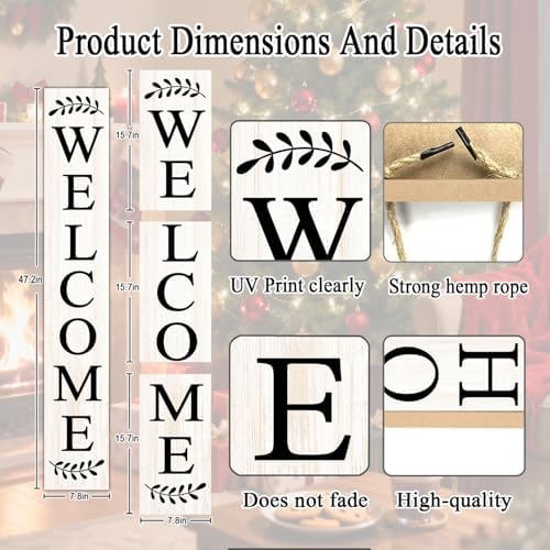 Farmhouse Wooden Welcome Sign Stand for Front Door, 47" Large Welcome Sign for Front Porch, Rustic Vertical Tall Porch Leaner Decor for Outdoor Patio Garden - Image 2