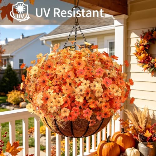 AmyHomie 16 PCS Artificial Fall Flowers for Outdoors, Orange Fake Mums - Image 5