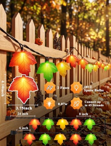 Oviejo Thanksgiving Day Tricolor Maple Leaf String Light with 10 LED Bulbs, 8.5Ft Plug in Multi-Color Fall Lights for Autumn Thanksgiving Day Halloween Christmas Home Decor, Black Wire - Image 2