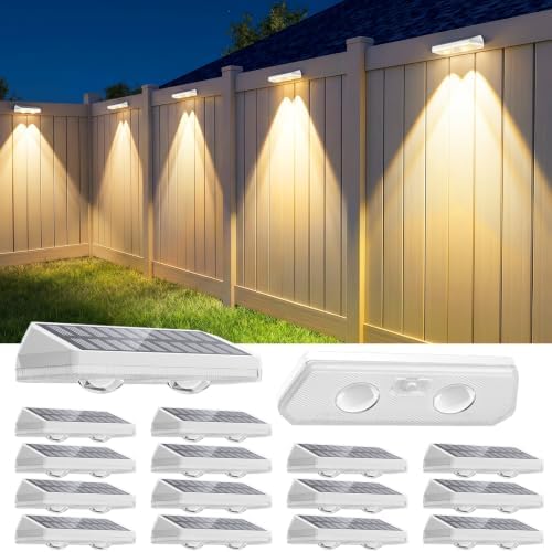 12 Pack Solar Fence Lights, Fence Lights Solar Powered with Ultra-Bright Lens Warm White + RGB 13 Color Mode IP65 Waterproo for Backyard/Step/Patio/Deck/Stair/Railings-White by UGDLUCK