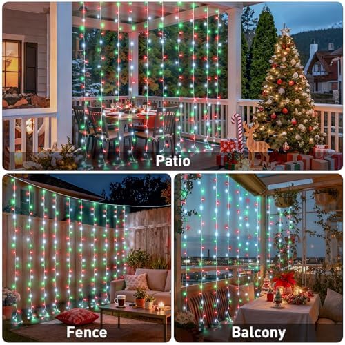 JMEXSUSS 300LED Red White and Green Christmas Curtain Lights with Remote - Image 6
