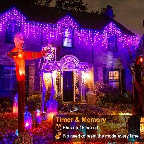 66ft Purple Christmas Lights Outdoor Indoor, 640 LED Icicle Lights for Outside Twinkle Christmas Lights with 120 Drops Clear Wire Timer 8 Modes for House Party Tree Yard Patio Eaves Holiday Decoration - Image 3