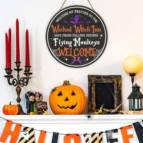 Halloween Witch Door Decor Halloween Witch Welcome Sign Wooden Hanger for for Front Door Porch Wall Indoor Home Office Kitchen Decor - Image 4