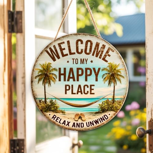 Welcome To My Happy Place Wooden Hanging Sign for House Front Door, Lake Beach House Welcome Sign for Porch Garden Patio - Image 5