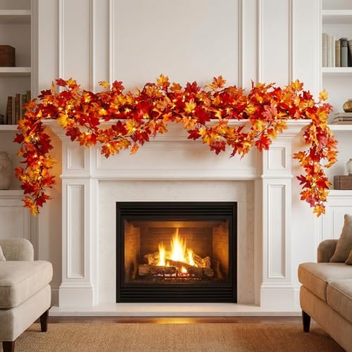 TIGOMOOV Fall Decorations for Home Maple Leaf String Lights Plug in, UL-Listed Fall Leaves Garland with Lights 50 Bulbs Lighted Fall Garland for Fall Decor Indoor Outdoor Mantle - Image 5