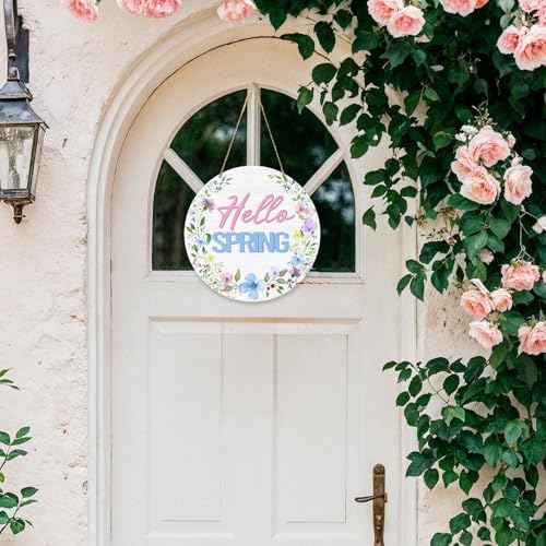 Hello Spring Door Sign, Flowers Welcome Wood Hanging Decor, Floral Farmhouse Porch Front Door Outside Decorations -013 - Image 5