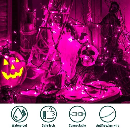 Hopolon Purple Halloween String Lights,2PACK Total 100Count 26FT,Green Wire - Image 6