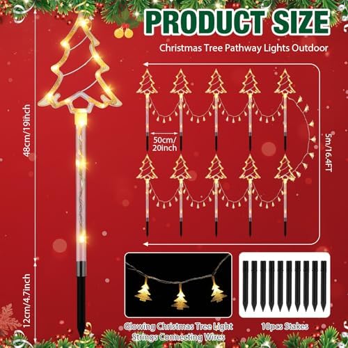 VIHOSE 10 Pcs Plug in Christmas Pathway Lights Outdoor Decorations 8 Modes Christmas Tree Stake Lights Waterproof LED Garden Decorations for Walkway Yard Lawn Porch Holiday Decor(Warm White) - Image 2