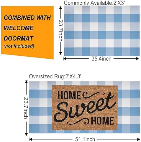BUAGETUP Front Porch Rug 24"x51"Light Blue and White Washable Outdoor Rug - Image 4