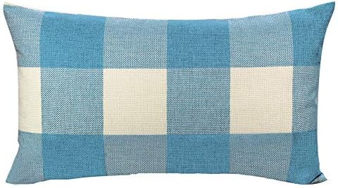 VAKADO 12x20 Inch Buffalo Plaids Decorative Throw Pillow Cases Farmhouse Retro Checkers Lumbar Rectangle Cushion Covers Home Decor for Sofa Couch Set of 2, Sky Blue White - Image 2