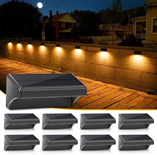 Aulanto Solar Fence Lights 8 Pack-Plus,100 Lumen Big Outdoor Solar Light IP65 Waterproof, Warm White and 10 RGB Modes,Fence Lights Otdoor Solar Lighting for Backyard,Garden,Fence,Wall,Deck,Stairs. by Aulanto