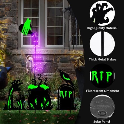BRIGHTDECK 3 Pcs Halloween Witch Yard Signs Metal Stakes Outdoor Decoration - Image 5