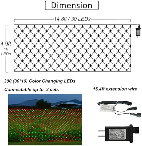 Pooqla Red and Green Christmas Net Lights Outdoor, 15x 5ft Green Wire - Image 5